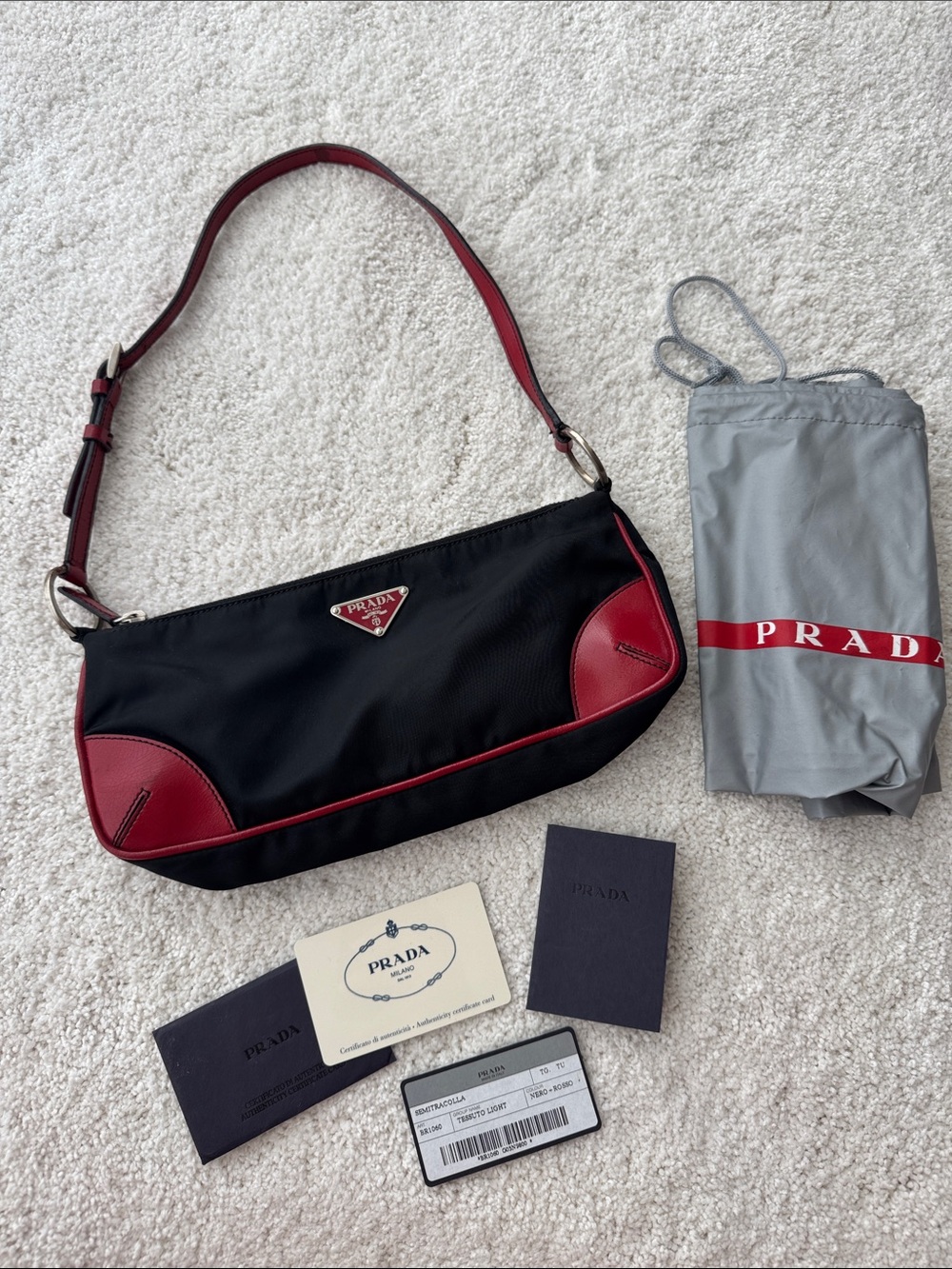 Prada Black and Red Leather-Trim Shoulder Bag - Picture 2 of 15